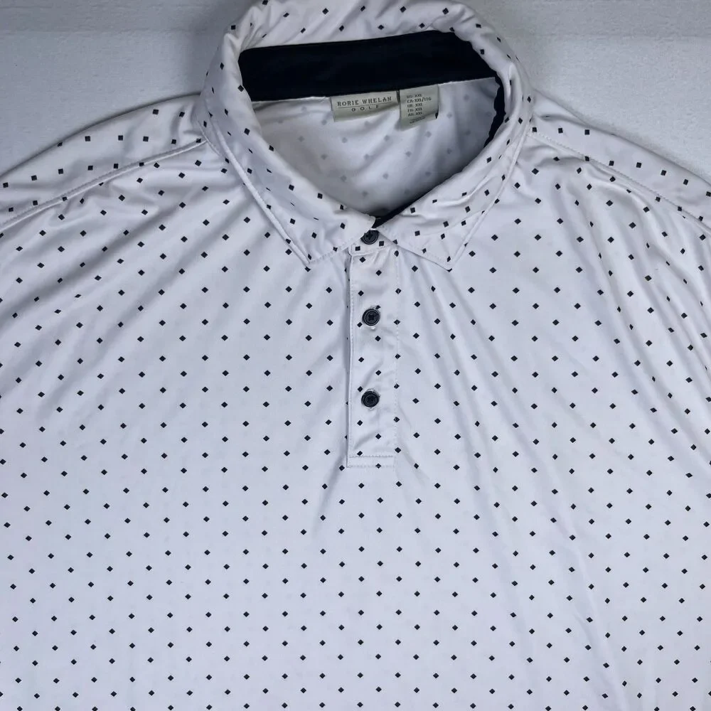 Rorie Whelan Polo Shirt Men's 2XL White Polka Dot Stretch Short Sleeve Golf‎